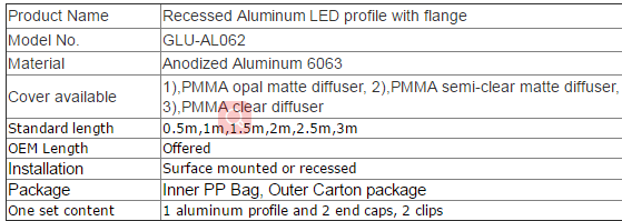 Recessed Aluminium LED profile, pendant led channel led bar light